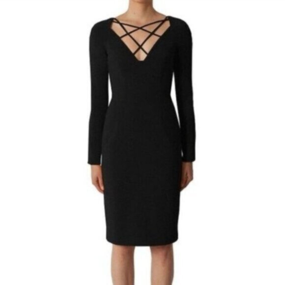 Black Halo Dresses & Skirts - Black Halo Masca Long Sleeve Strappy Criss Cross Sheath Dress